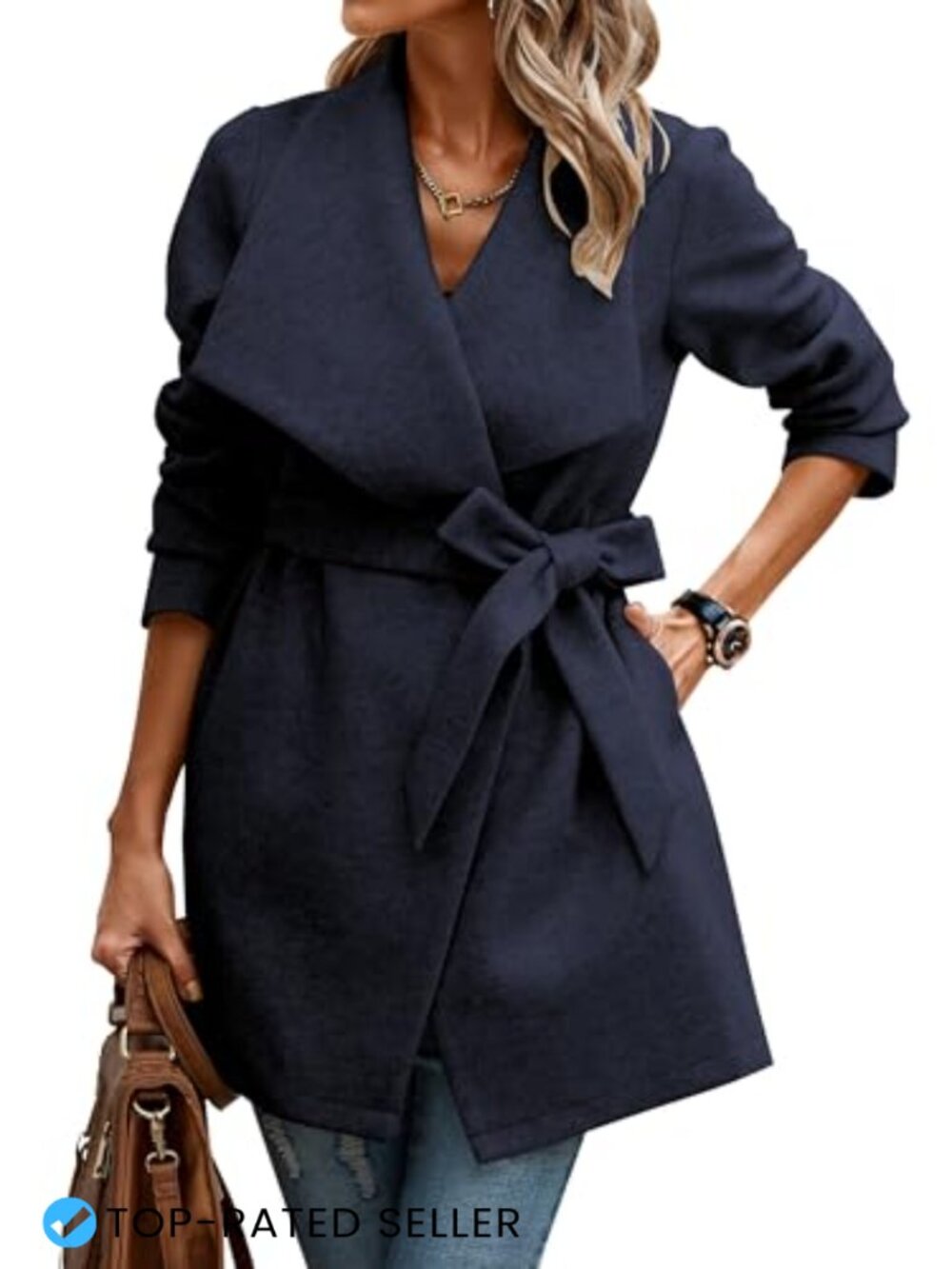 Wool Blend Pea Coat Women's Lapel Collar Long Trench Coat